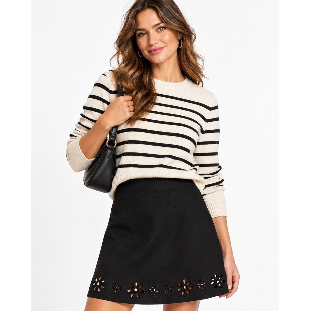 41 Hawthorn Eyelet Hem Mini Skirt Black Floral Cutout Knit Womens Size L NWT